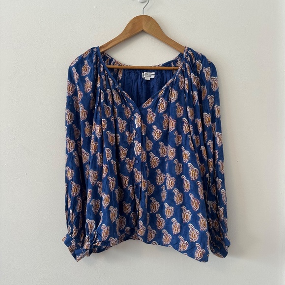 Emerson Fry Frances Blouse in Blue Paisley Flowers | Size Medium - Picture 3 of 13